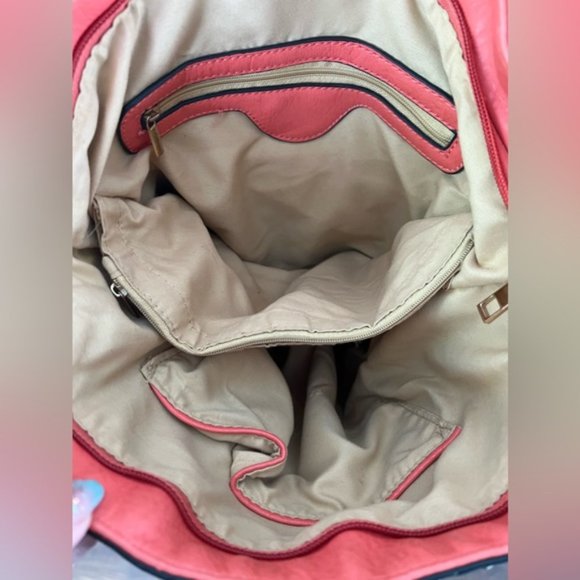 Coral Orange Vegan Leather Gold Studded Oversized Tote Bag With Adjustable Strap - Picture 12 of 16